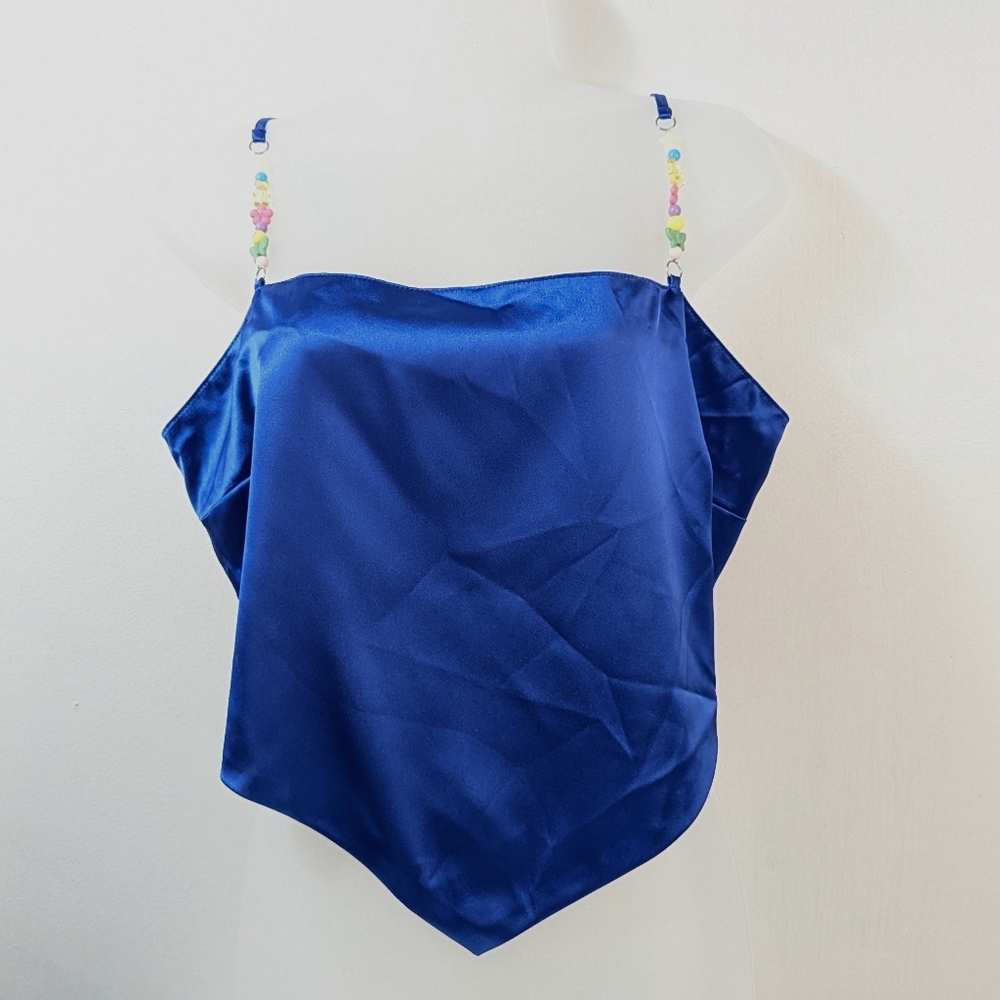 Forever 21 Junior Size 1X Tie Back Beaded Strap Crop Top Royal Blue